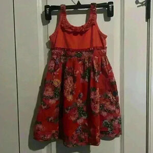 Vintage Floral 🫖 Party Dress w Pockets size 5 Girls Coral Pink Blueberi Blvd